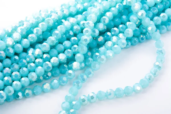 Beautiful Light Blue Glass Sparkle Crystal Isoalted Beads White Background — Stock Photo, Image