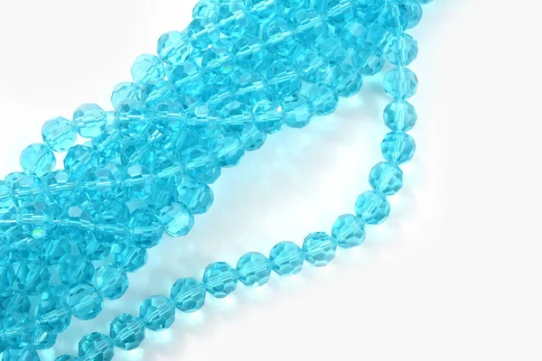 Beautiful Light Blue Glass Sparkle Crystal Isoalted Beads White Background — Stock Photo, Image