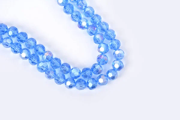 Beautiful Light Blue Glass Sparkle Crystal Isoalted Beads White Background — Stock Photo, Image