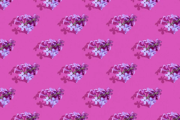 Trendy Isometric Seamless Continuous Pattern Spring Lilac Flowers Pink Background — Stock Photo, Image