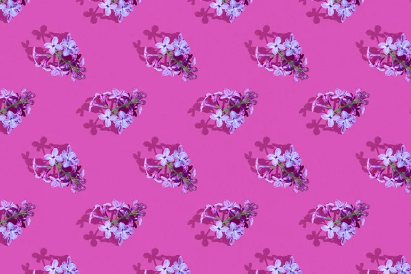 Trendy Isometric Seamless Continuous Pattern Spring Lilac Flowers Pink Background — Stock Photo, Image