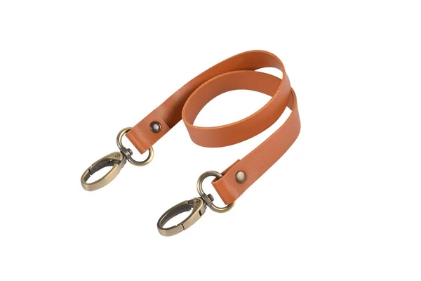 Beige Roze Lederen Riem Met Karabijn Metalen Accessoires Geïsoleerd Witte — Stockfoto