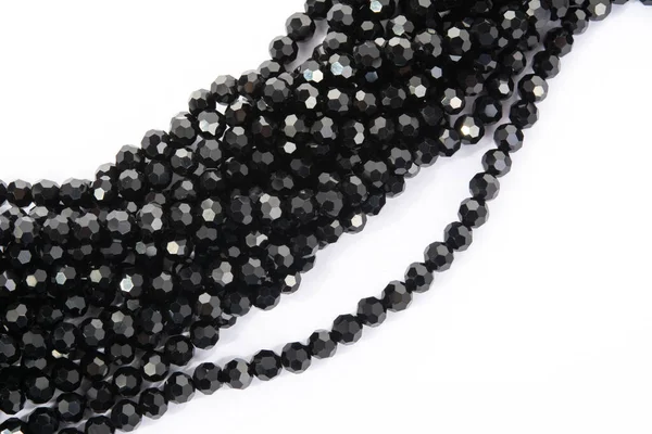 Hermosas Perlas Cristal Chispa Cristal Negro Sobre Fondo Blanco Uso —  Fotos de Stock