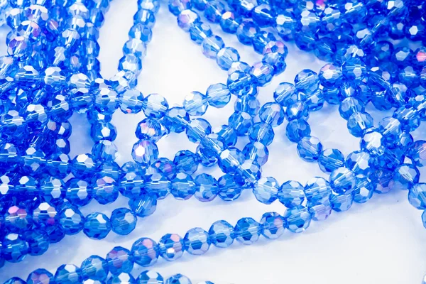 Beautiful Blue Glass Sparkle Crystal Isoalted Beads White Background Use — Stock Photo, Image