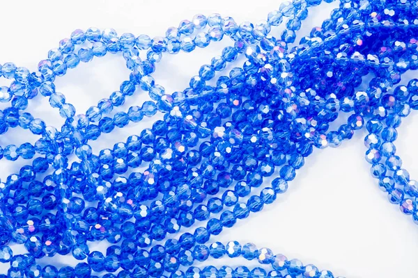 Beautiful Blue Glass Sparkle Crystal Isoalted Beads White Background Use — Stock Photo, Image