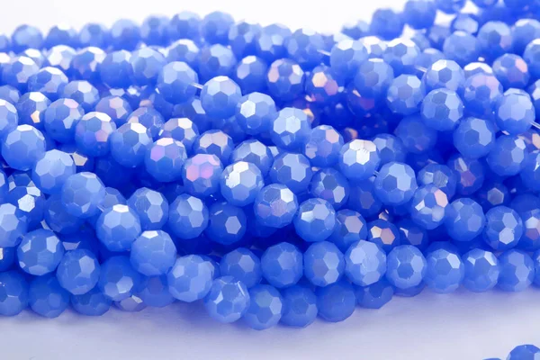 Beautiful Blue Glass Sparkle Crystal Isoalted Beads White Background Use — Stock Photo, Image