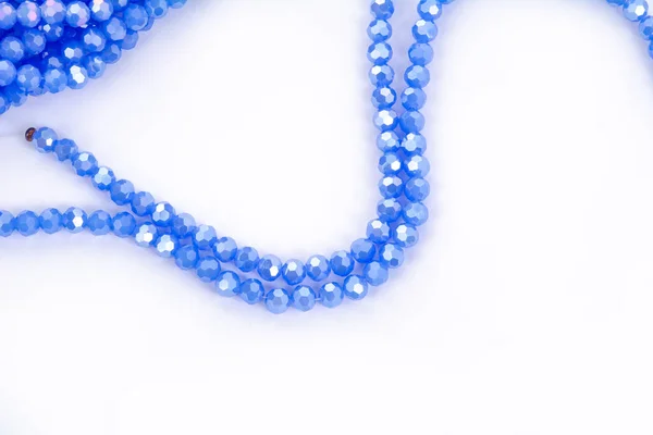 Beautiful Blue Glass Sparkle Crystal Isoalted Beads White Background Use — Stock Photo, Image