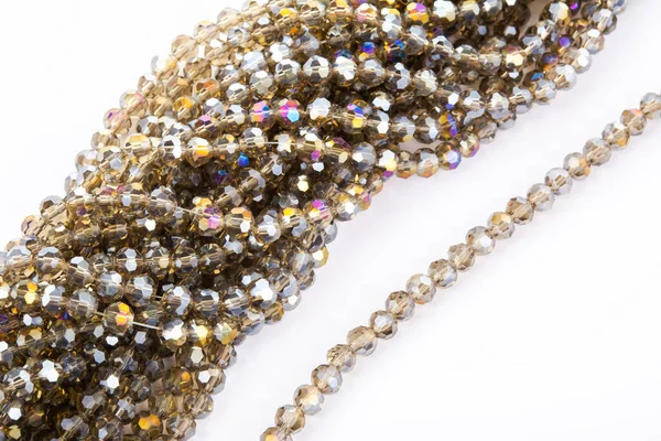 Linda Ouro Bege Marrom Brilho Vidro Cristal Isoalted Beads Fundo — Fotografia de Stock