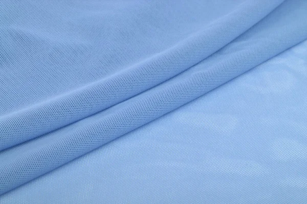 Blauw Gebreide Elastische Stof Weven Van Draden Textuur Gekreukelde Vouw — Stockfoto