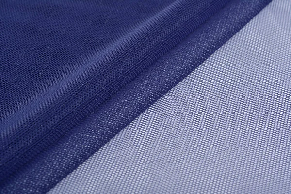 蓝色针织弹性织物 针织纹理 折皱褶皱 运动服和泳衣 案文的篇幅 — 图库照片