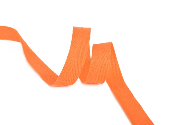 Orange Twisted Ribbon Cotton Keeper Braid White Background Tape Sewing — Stock Photo, Image