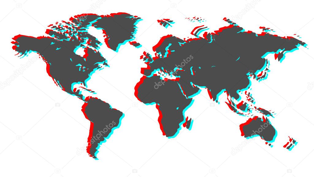 Earth 3d. Made of black, red and blue. The land of our planet. Vector image.