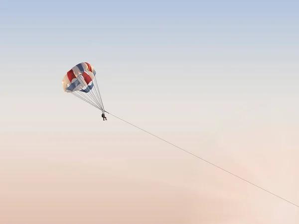 Two are flying on a paraglider. Parachute jump. Paragliding on the background of the sunset sky. Vacation at the resort.