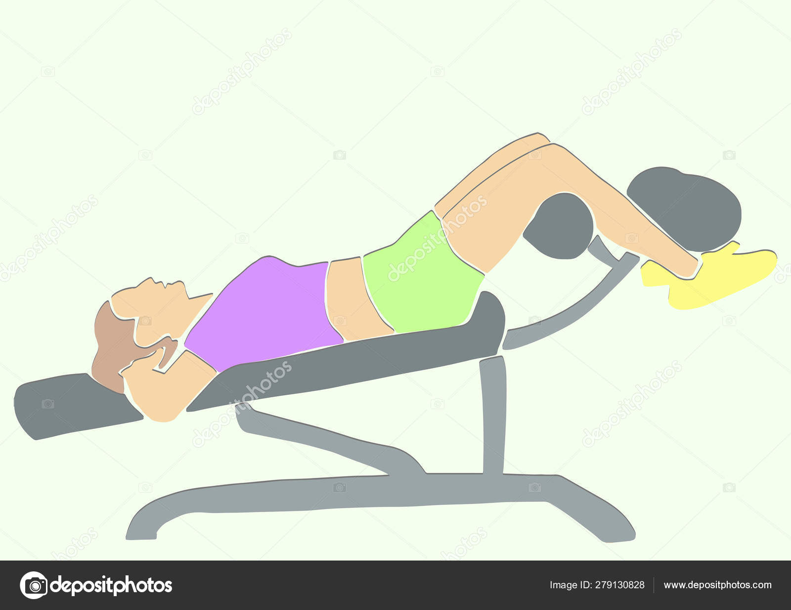 Sporty Woman Pumps The Abdominals On Inclined Bench Stock