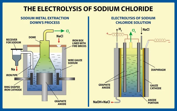 Die Elektrolyse von Natriumchlorid. Vektorillustration — Stockvektor