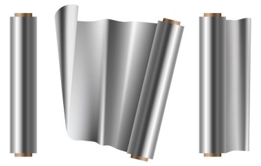 Beyaz arkaplanda izole edilmiş alüminyum folyo vektör tasarımı çizimi. Açık ve kapalı görünüm.