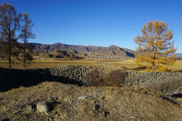 Forntida Gravhögar Karakol Valley Uch Enmek Park Altai Republiken Ryssland — Stockfoto