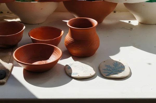 Beautiful Bowls Vase Sunlight Drying Altai Republic Russia — стоковое фото