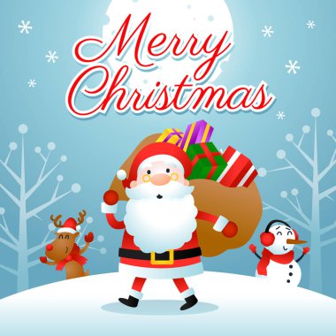 Illutsration Noel Baba ve Noel Kutlamaları yoldaşları