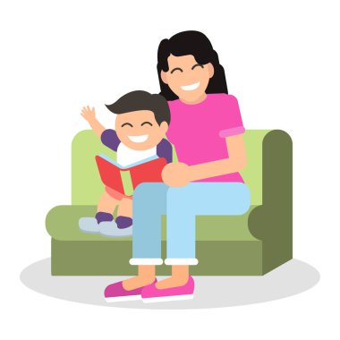 Anne ve oğul bir kitap okumak