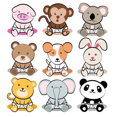 Vektör çizim hayvan bebeklerde