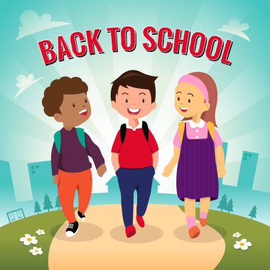 Birlikte okula öğrenciler çizimi