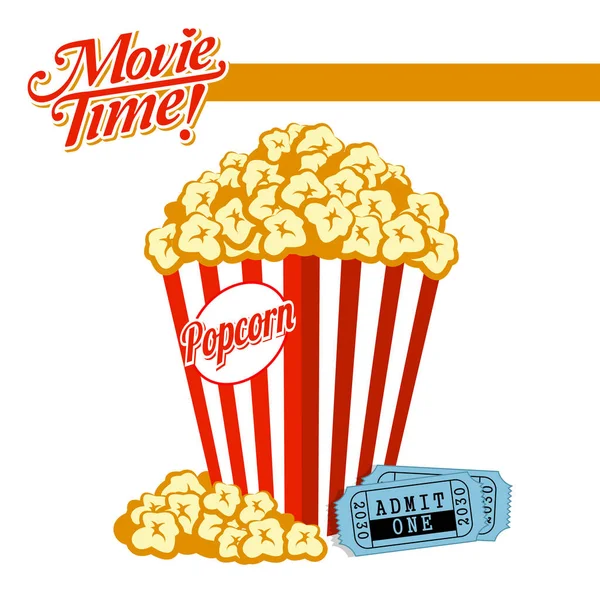 Illustrazione Cinematografica Con Popcorn Biglietto Del Cinema — Vettoriale Stock