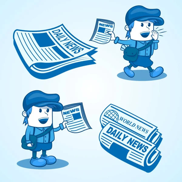 Cute Vintage News Boy Illustration — Stock Vector