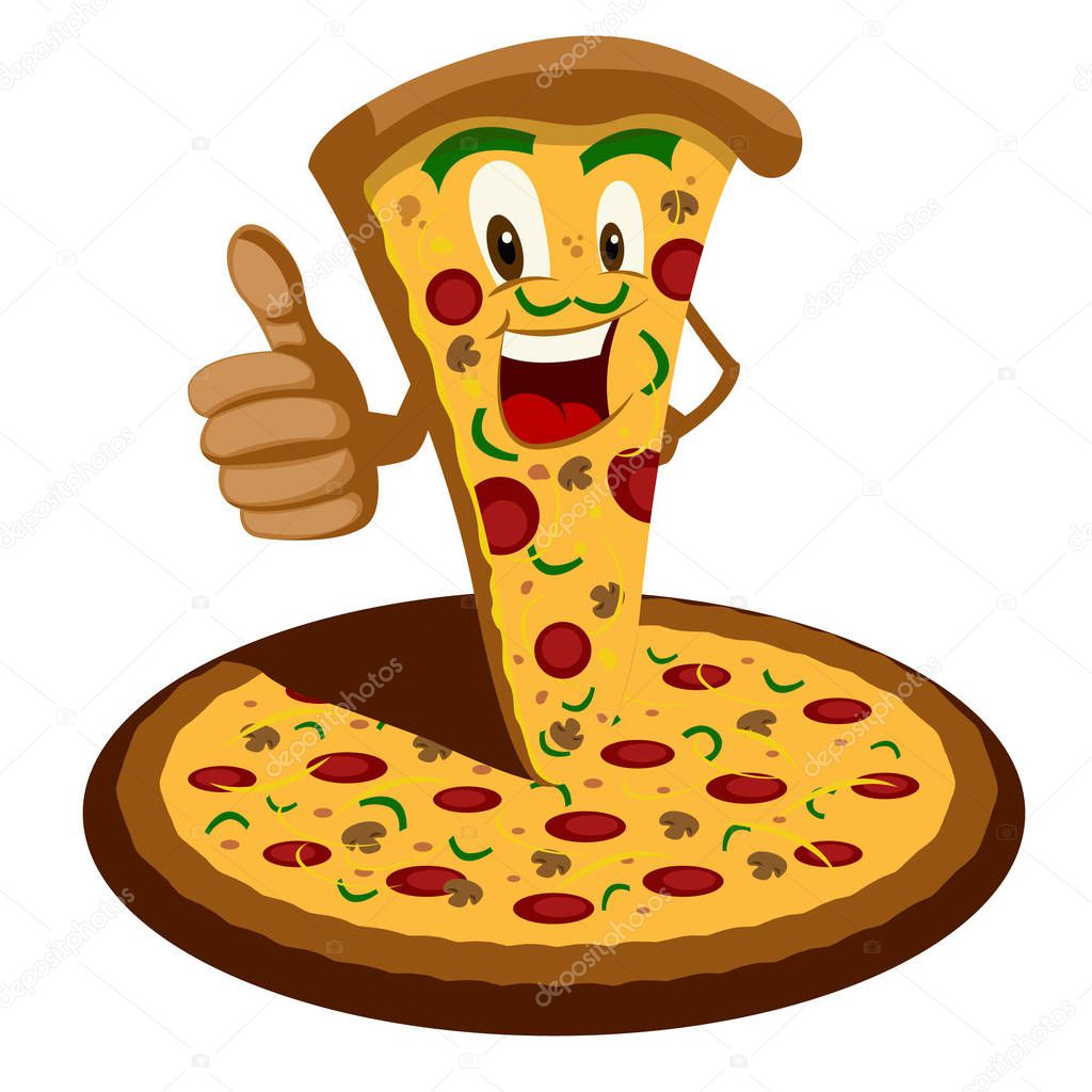 a cute pizza cartoon in vector illustration.