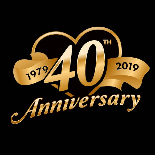 40E Verjaardag Symbool Met Gouden Lint — Stockvector