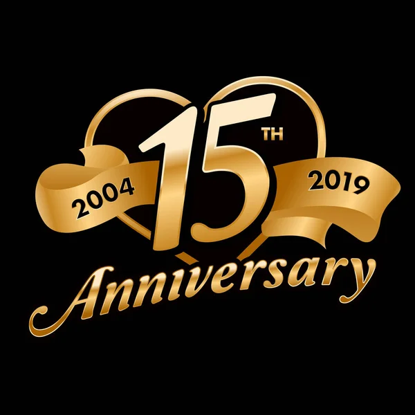 15E Verjaardag Symbool Met Gouden Lint — Stockvector