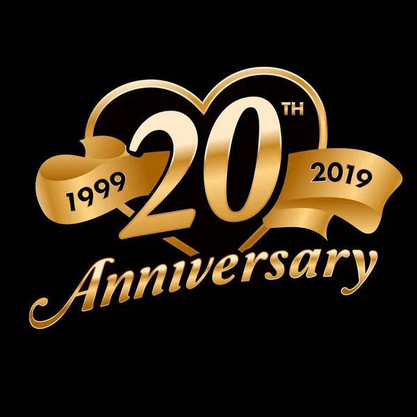 20Th Anniversary Symbol Golden Ribbon — Stock Vector
