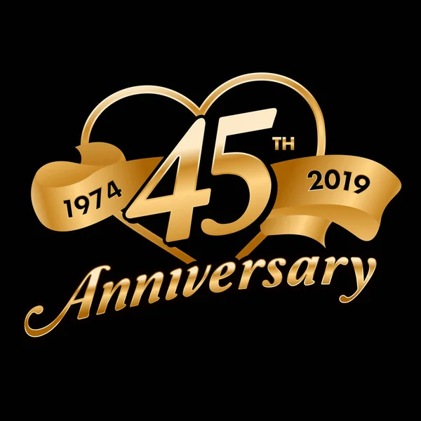 45Ste Verjaardag Symbool Met Gouden Lint — Stockvector