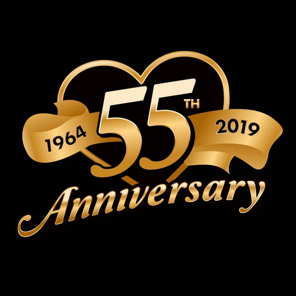 55Ste Verjaardag Symbool Met Gouden Lint — Stockvector
