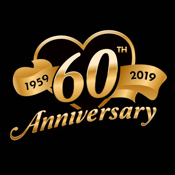 60Ste Verjaardag Symbool Met Gouden Lint — Stockvector