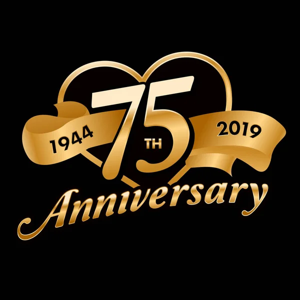 75Th Anniversary Symbol Golden Ribbon — Stock Vector