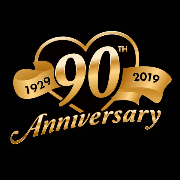 90Ste Verjaardag Symbool Met Gouden Lint — Stockvector