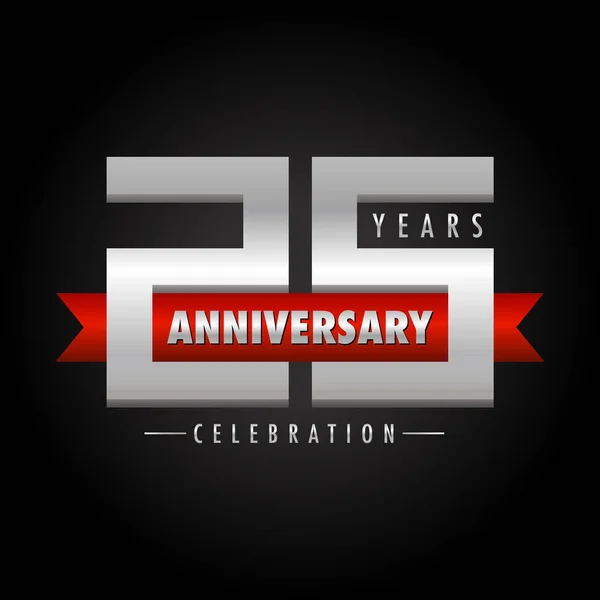 25Th Silver Anniversary Logo Red Ribbon — Stock Vector