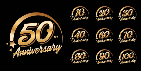 Set Anniversary Logo Golden Color Celebration Event — Stock Vector