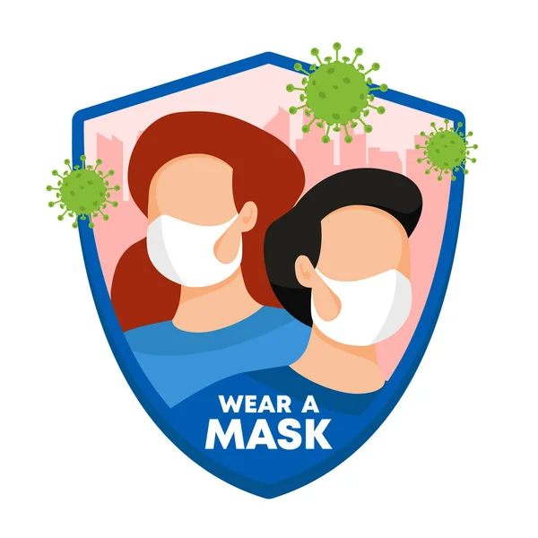 Coronavirus Escudo Sinal Blindagem Covid Usar Máscara Para Proteger Coronavírus — Vetor de Stock