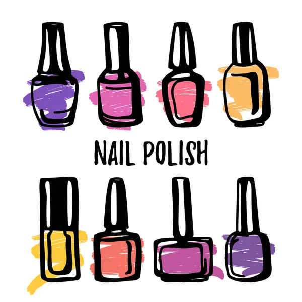 Conjunto de botellas de esmalte de uñas — Vector de stock