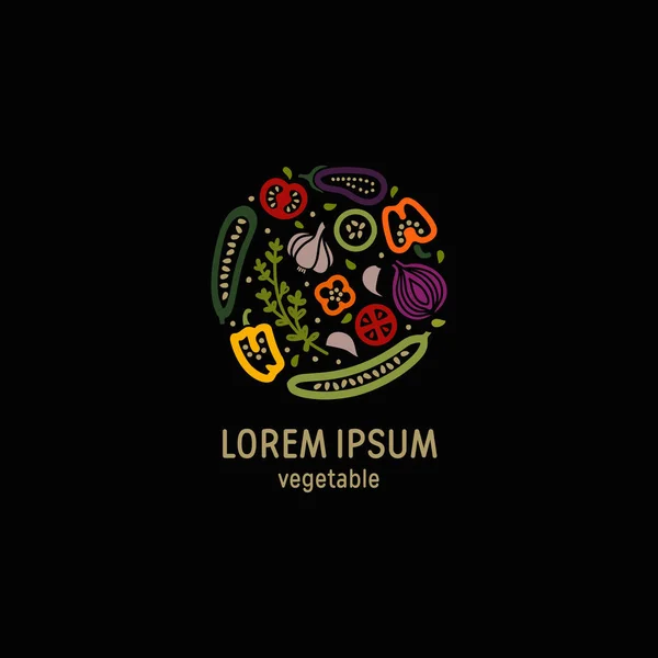 Logotipo de verduras sobre fondo negro — Archivo Imágenes Vectoriales