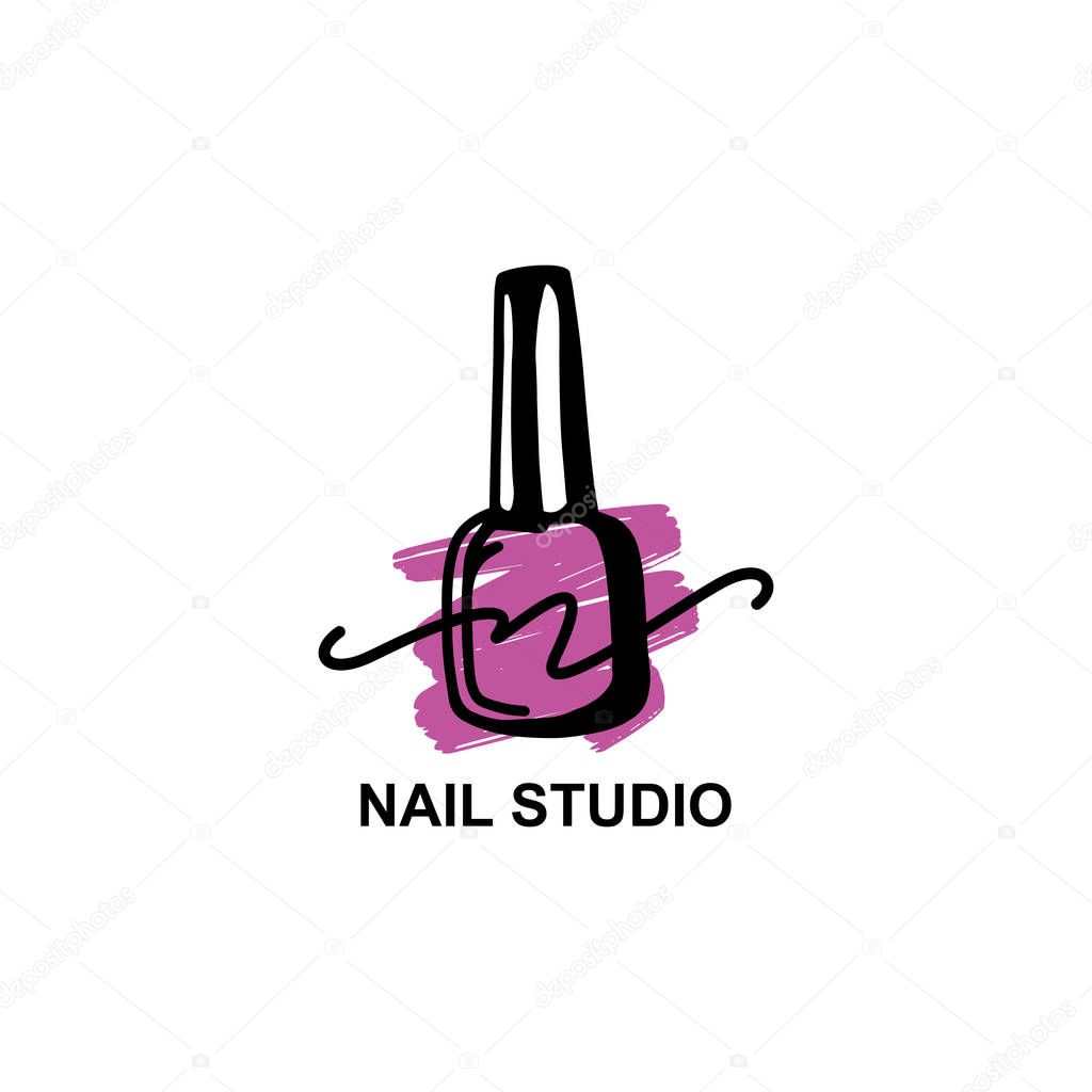 Vector logo for manicure and beauty Studio. Illustration, logo, bottle of nail Polish.