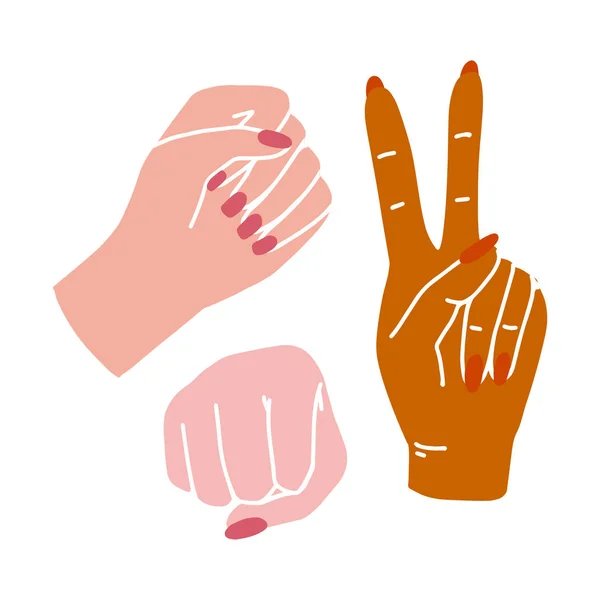 Le mani di una donna. Potere femminile. Concetto di femminismo . — Vettoriale Stock
