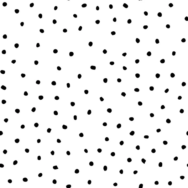 Naadloze hand getrokken doodle polka dots borstel zwart-wit patroon — Stockvector