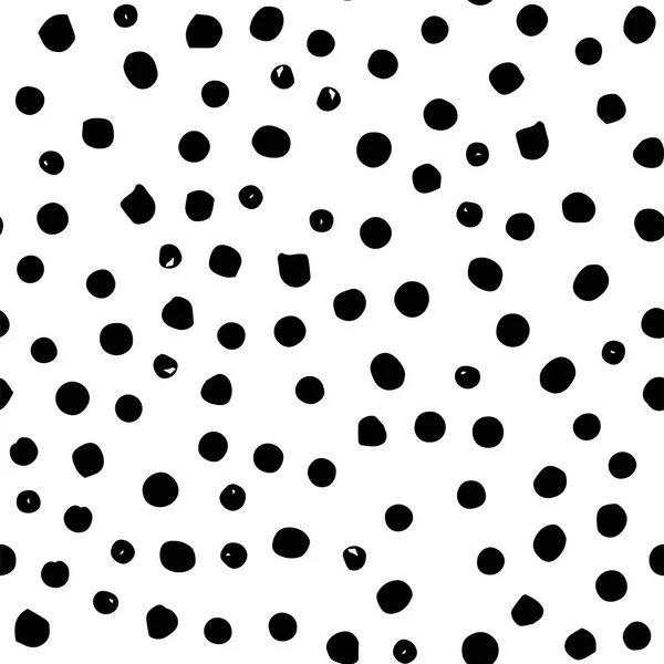 Naadloze hand getrokken doodle polka dots borstel zwart-wit patroon — Stockvector