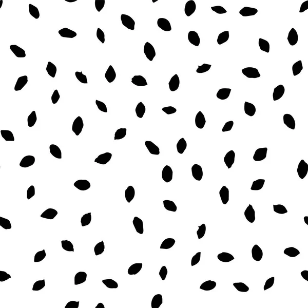 Sömlös handritad Doodle Polka Dots borste svart och vitt mönster — Stock vektor