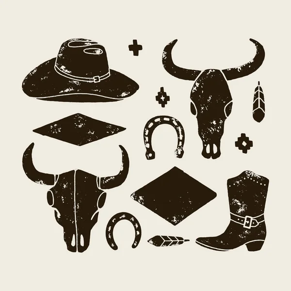 Vector set of hand draw elements of the wild West on a white background. — Stock Vector