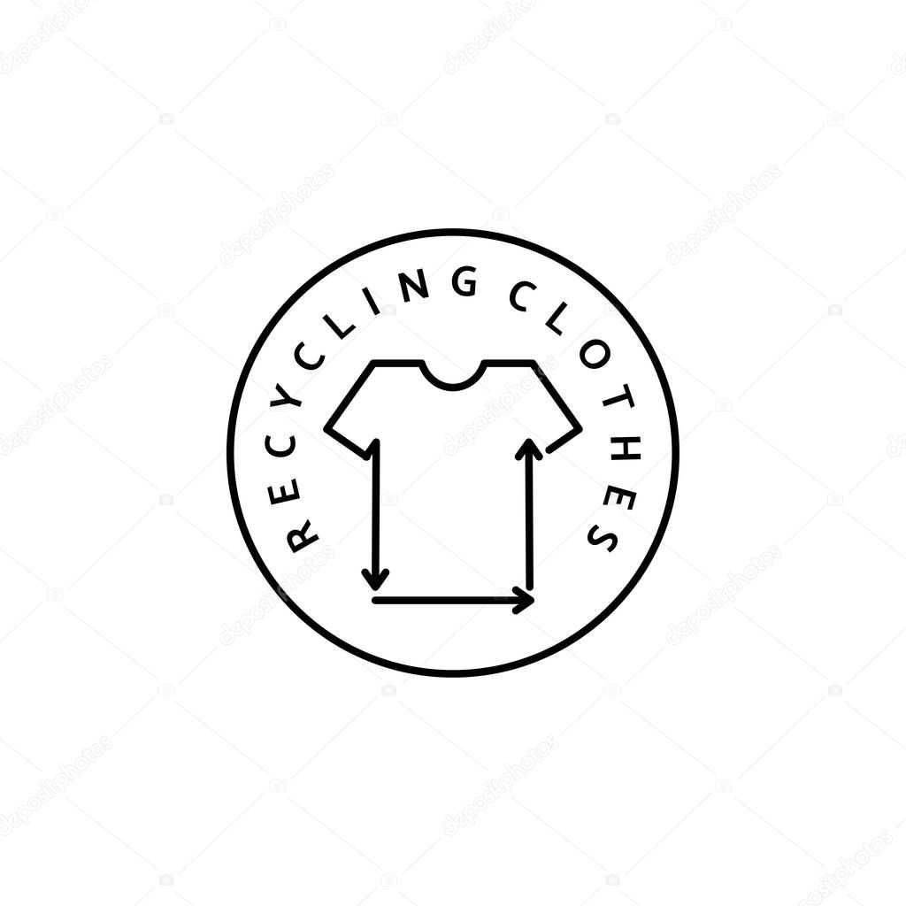 Linear Icon Recycling clothes. Vector Logo, badge for eco-friendly manufacturing. A symbol of the natural and quality clothes. Slow Conscious fashion. Ethical and eco Sustainable Materials.