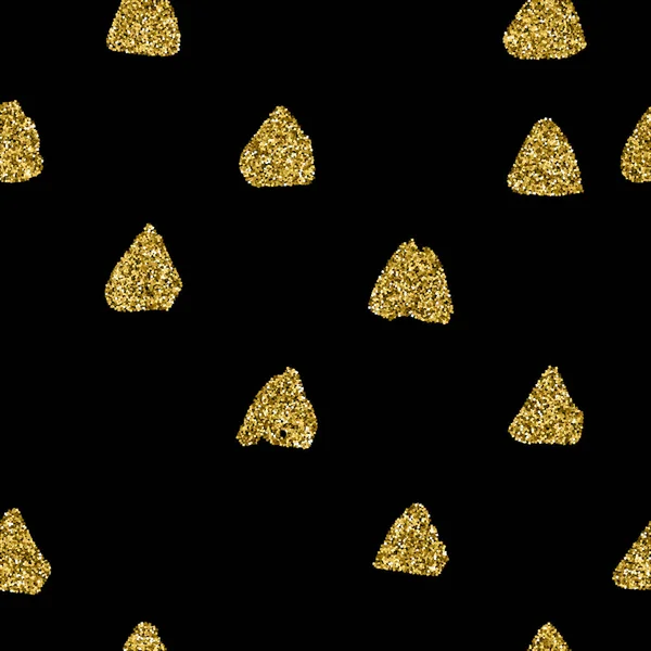 Zwart en goud hand tekenen naadloze patroon van driehoeken. Vector eindeloze textuur en pastel kleuren van glitter. — Stockvector